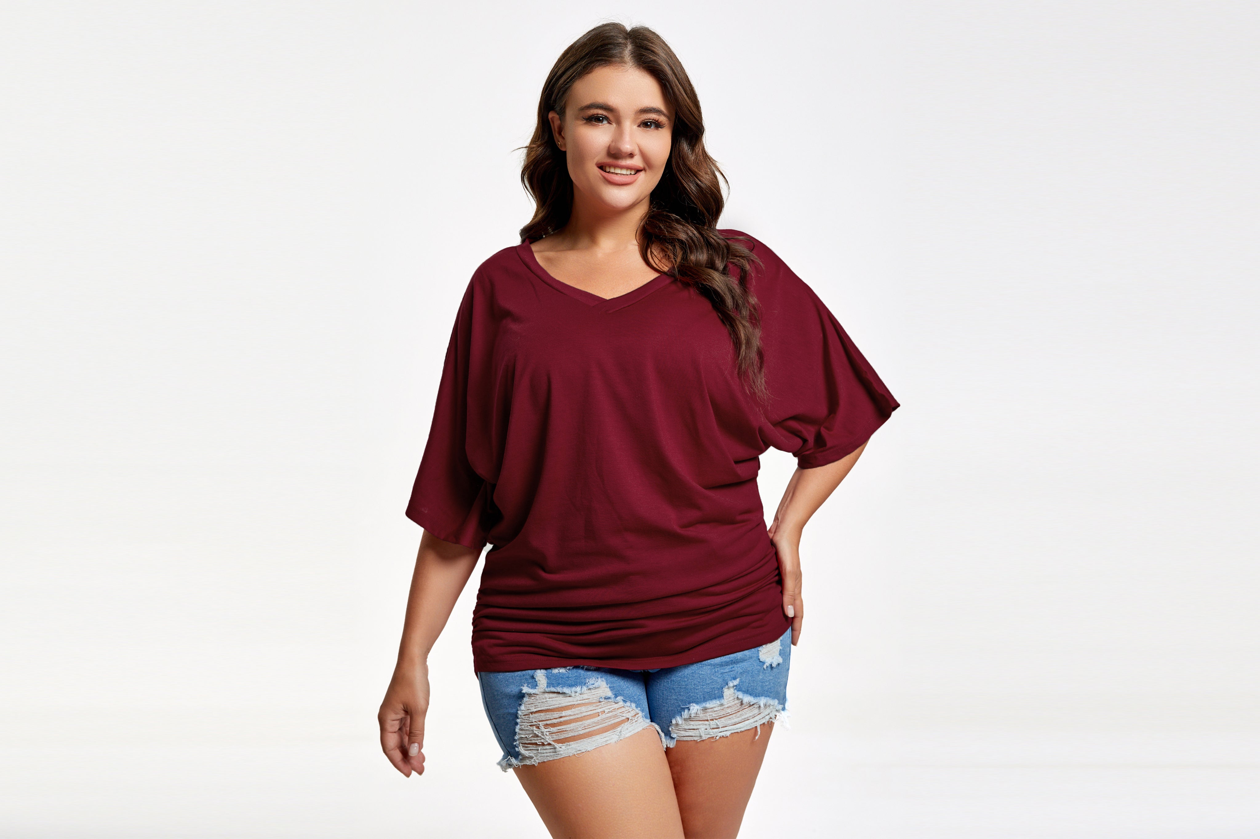 7 Outfits to Perfectly Rock the Plain Ruched Batwing Sleeve Tee