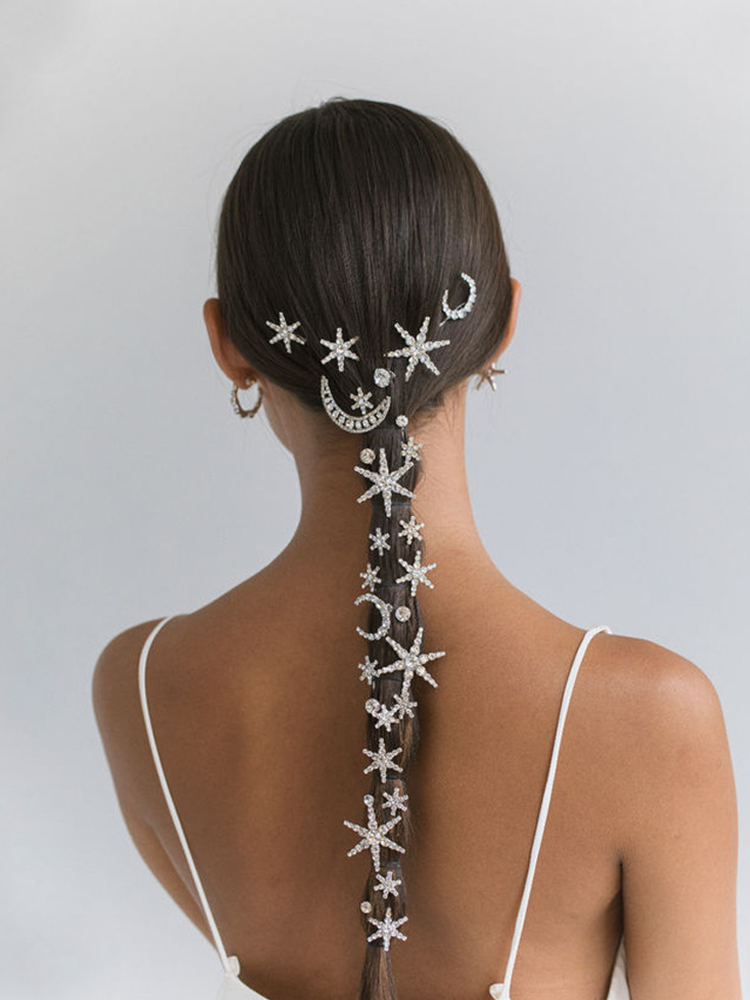 Curvesoul Rhinestone Hairpin Crystal Moon Sun Star Hair Clip