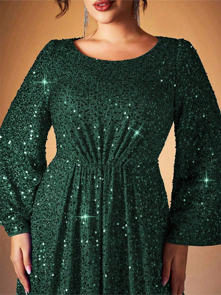 Round Neck Sequin Ruched Dress