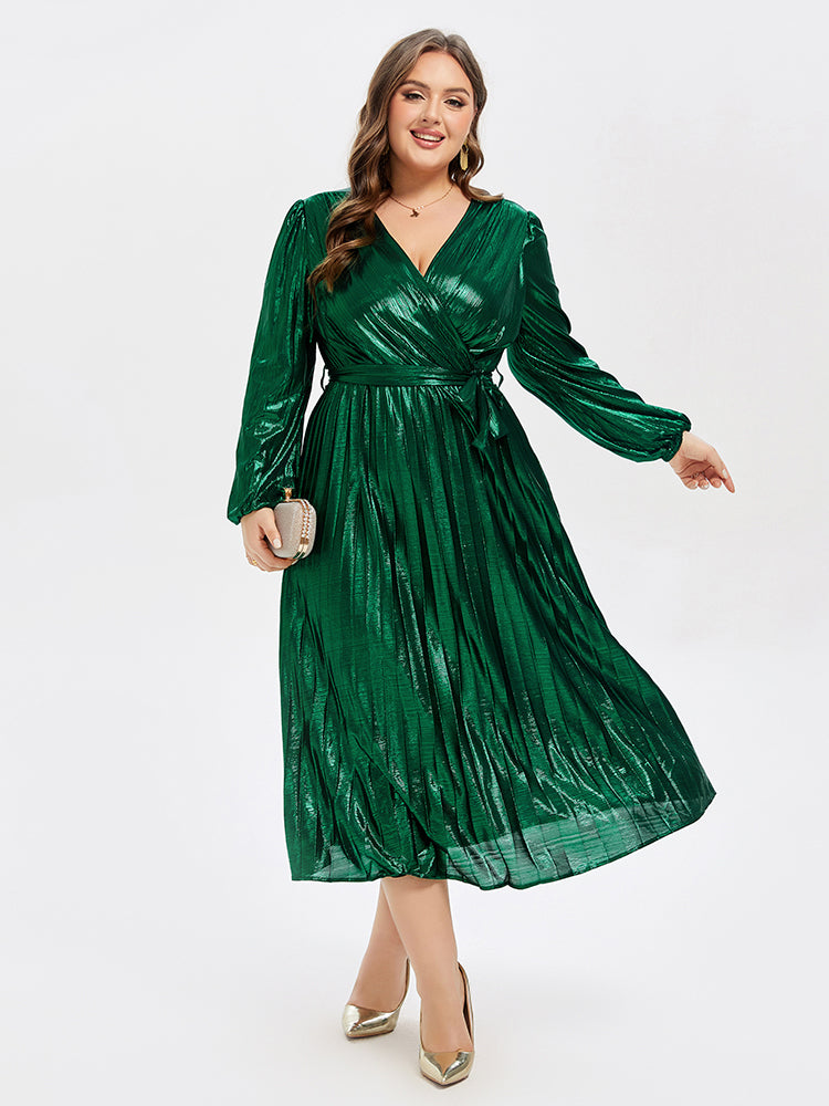Curvesoul Plus Size V-Neck Wrap Midi Dress | Dark Green, Dark Green / 4XL Curvesoul Plus Size V-Neck Wrap Midi Dress | Dark Green, Dark Green / 4XL