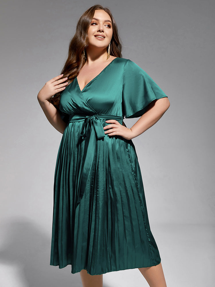 Plus Size Elastic Waist Dress | Green Ruffle Sleeve | Curvesoul, Green / 2XL