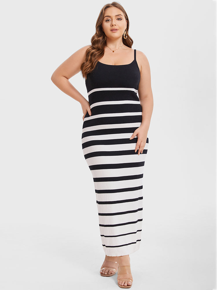 black and white striped maxi dress plus size Plus Size Striped Pattern Maxi Knit Dress