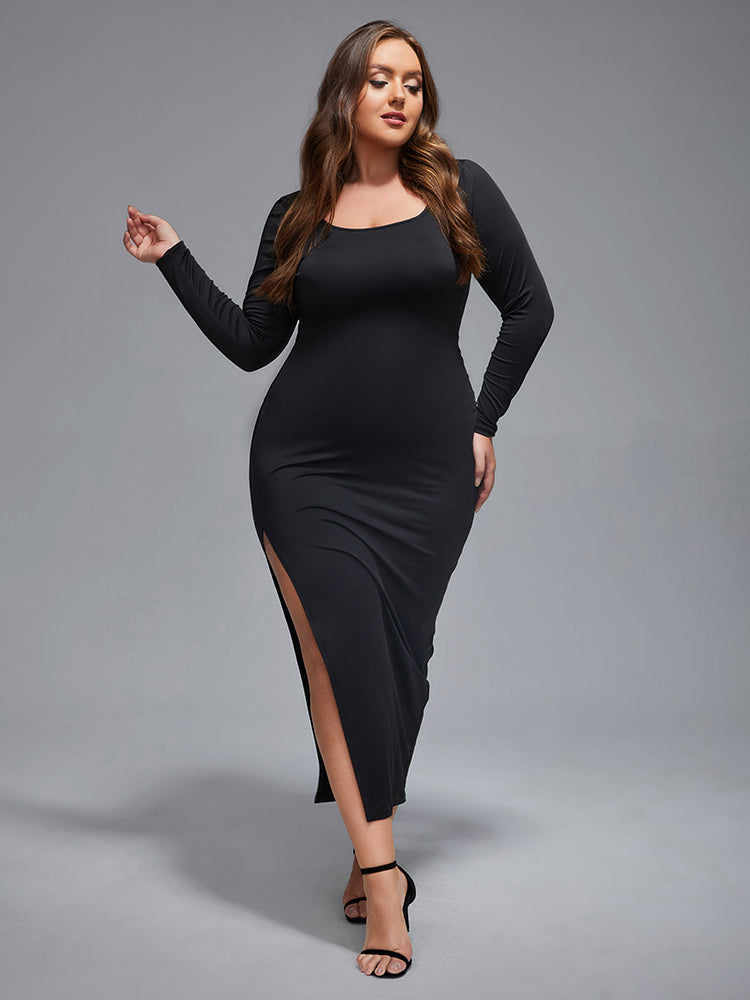 knee length dresses for ladies Plus Size Bodycon Maxi Dress | Side Split, Party