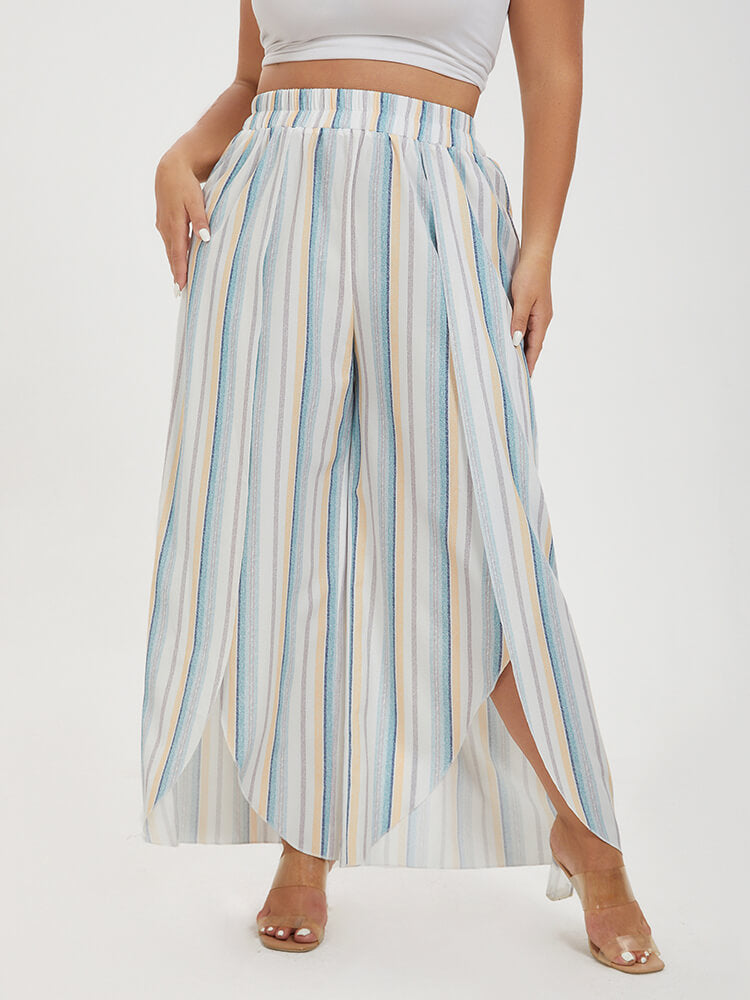 Elastic Waist Women Curved Leg Pants