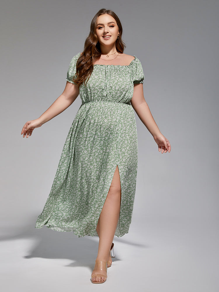 Off Shoulder Max Velvet Dresses with Long Sleeves Green Plus Size