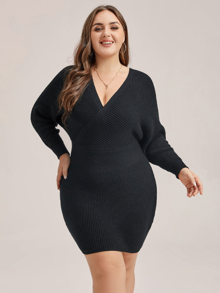 bodycon v neck sweater dress Plus Size V-Neck Knit Bodycon Dress | Daily Workwear Party
