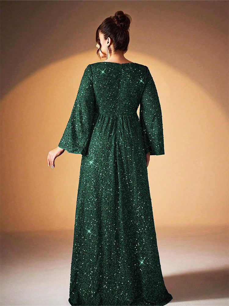 Round Neck Sequin Ruched Dress