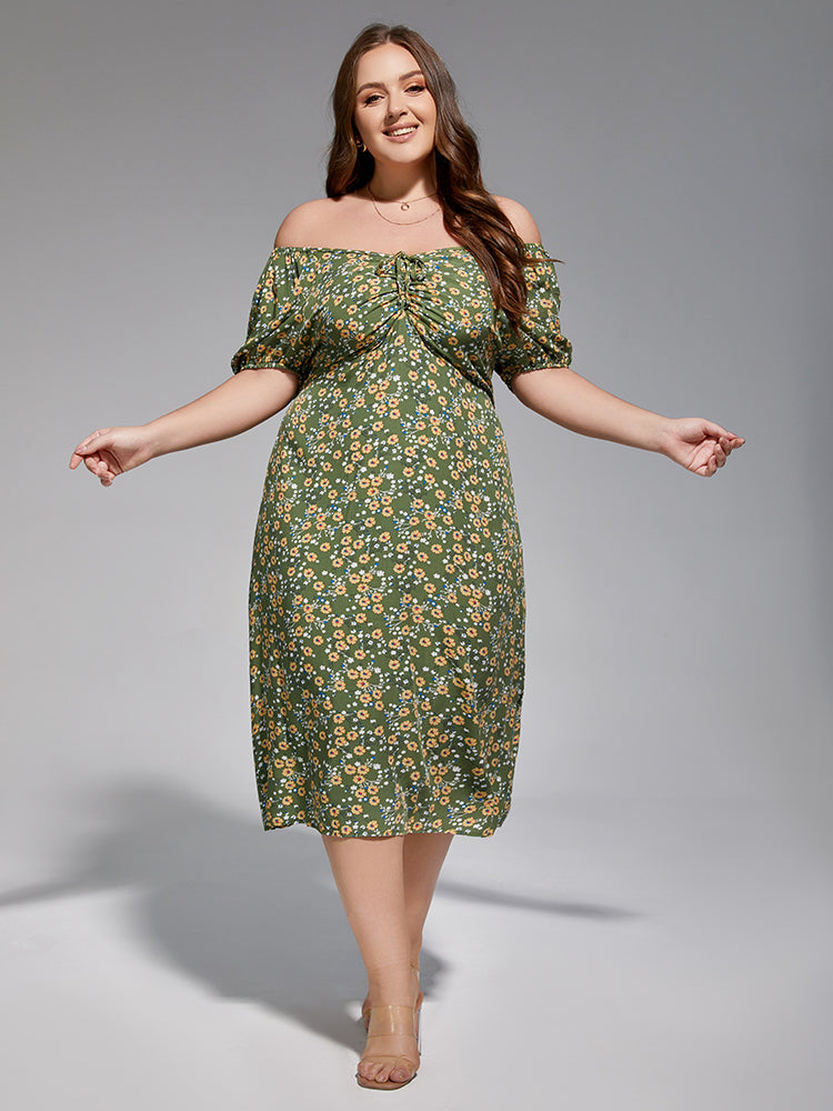 Plus Size Ruched Dress | Green Off-Shoulder, Daily | Curvesoul, Green / 1XL Plus Size Ruched Dress | Green Off-Shoulder, Daily | Curvesoul, Green / 1XL
