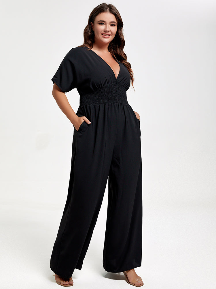 Short Sleeve Satin Regular Fit Plus Size Evening Jumpsuit crm22sel0899-b