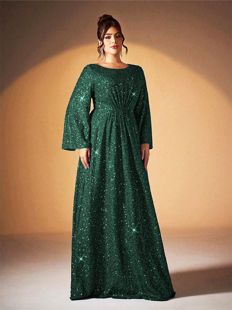 Round Neck Sequin Ruched Dress