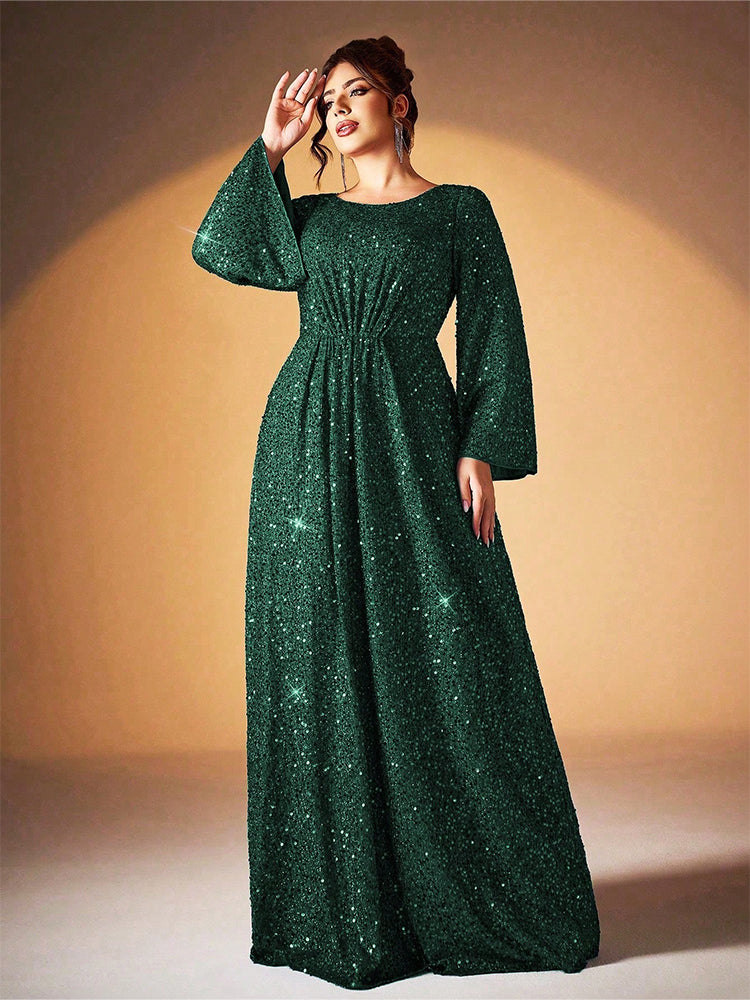 Round Neck Sequin Ruched Dress