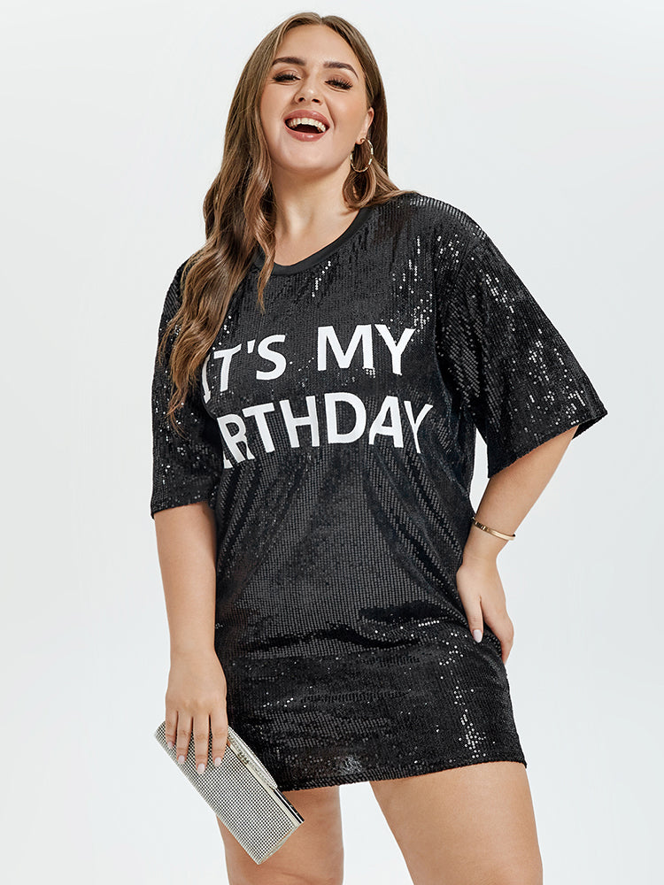 Plus Size Slogan Graphic Sequin Tee Dress | Daily Workwear