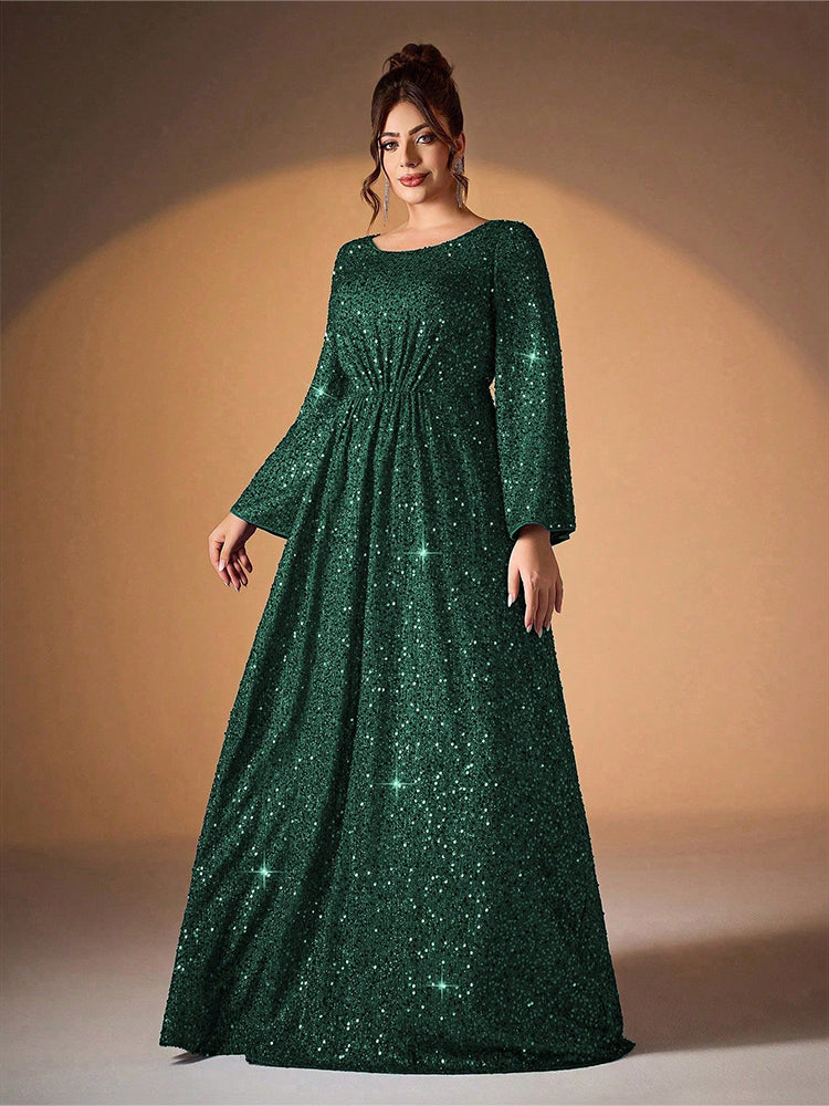 Round Neck Sequin Ruched Dress